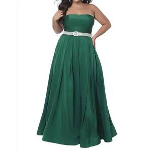 NEW BLUSH PROM glam stretch satin prom dress - plus in evergreen